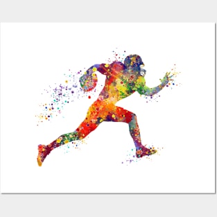 American Football Player Sports Watercolor Posters and Art